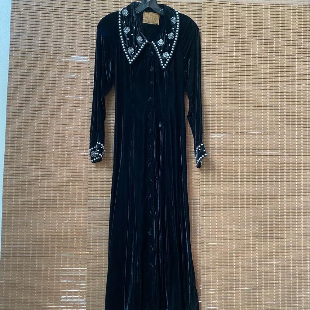 Double D Ranch Wear Vintage XS A-line Long Black Rayon Velvet Dress